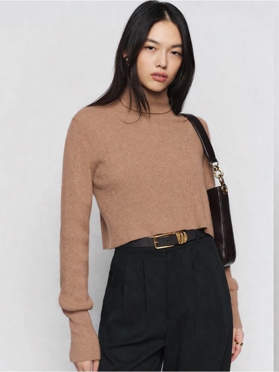 Reformation Sweaters - Reformation cropped cashmere sweater camel tan ribbed knit turtleneck spring XS